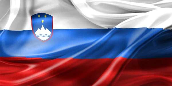 Ілюстрація Прапора Словенії Реалістичний Махаючий Тканинний Прапор — стокове фото