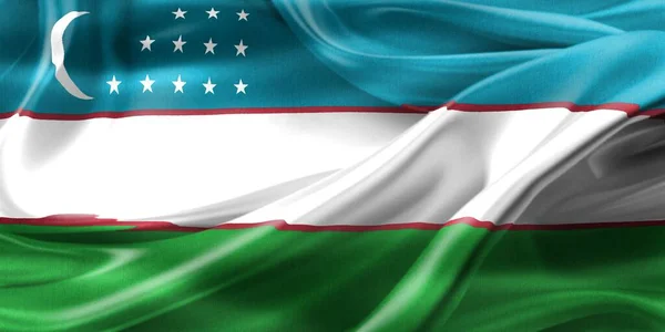 Иллюстрация Флага Узбекистана Реалистичный Тканевый Флаг — стоковое фото