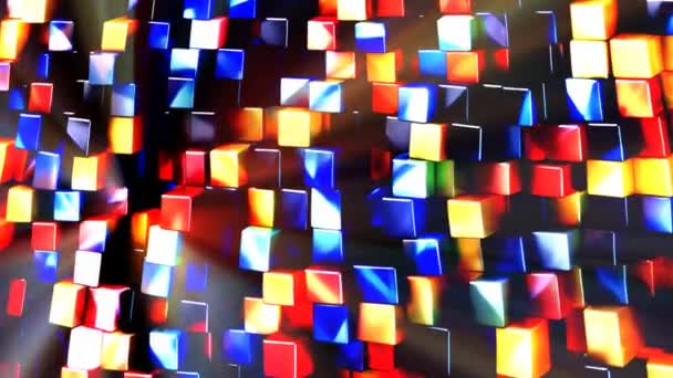 Színes Háromdimenziós Kocka Háttér Textúra Fénysugarakkal — Stock videók