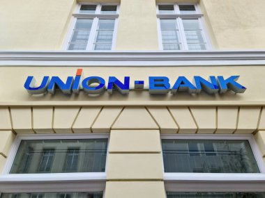 Kiel, Almanya - 27. Eylül 2023: Almanya 'da Union Bank şubesi logosu 