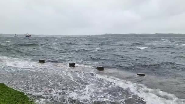 ドイツのバルト海で嵐が急増した強い嵐 カメラは嵐から揺れる — ストック動画