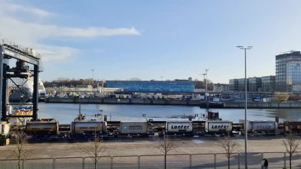 Kiel Německo Prosince 2023 Průmyslovém Přístavu Kielu Loděmi Stena Line — Stock video