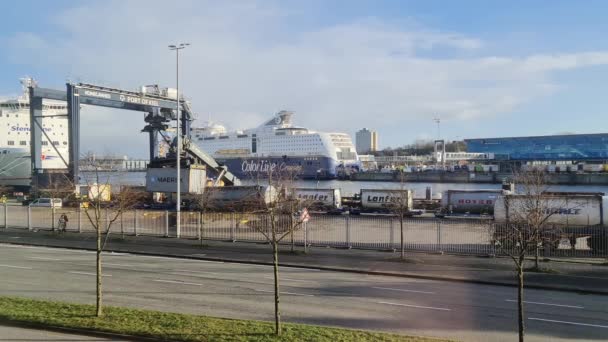 Kiel Alemanha Dezembro 2023 Porto Industrial Kiel Com Navios Stena — Vídeo de Stock