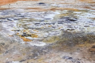 İzlanda 'nın volkanik sülfür tarlalarında kaynayan sıcak pınarlar