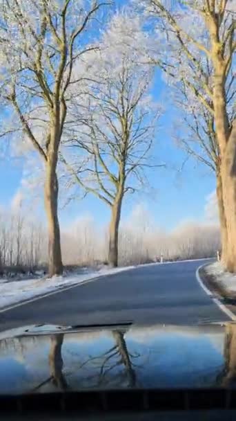 Загородная Дорога Зимний День Снегом Льдом Солнечный День Германии — стоковое видео