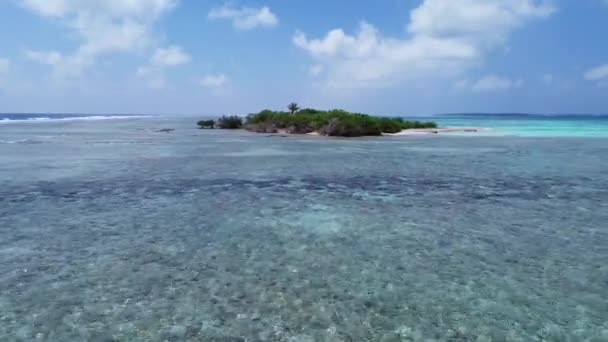 インド洋の波の下にサンゴ礁を持つモルディブの楽園諸島のドローンビュー — ストック動画