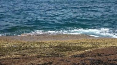 Tenerife 'de mavi okyanusun dalgalarıyla güzel kayalık bir sahil..