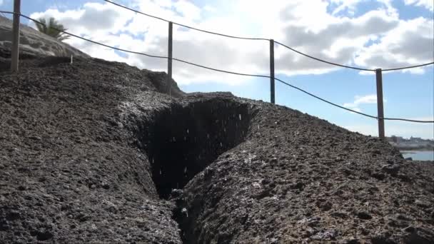 テネリフェ島の海の波によって作られた岩の間の地殻 — ストック動画