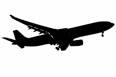 Beyaz üzerinde bir yolcu uçağının silüeti..