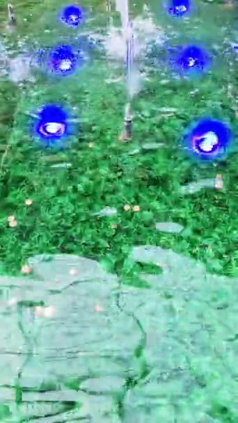 Вид Зелений Фонтан Монетами Блакитними Прожекторами Ньому — стокове відео