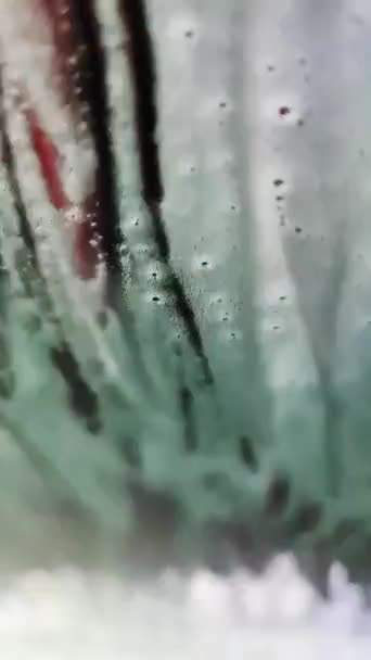 Άποψη Ενός Πλυντηρίου Αυτοκινήτων Ενώ Πλύσιμο Από Παρμπρίζ Του Αυτοκινήτου — Αρχείο Βίντεο