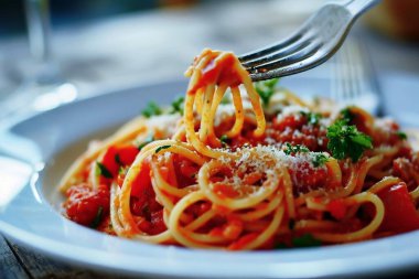 A fork getting spaghetti from a white plate clipart