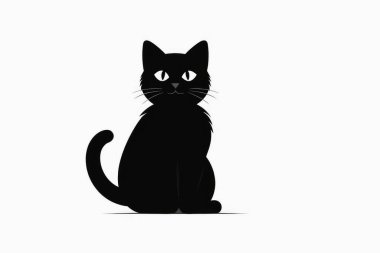 Beyaz arka planda sevimli bir kedinin izole edilmiş siyah silueti.