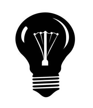 Black Silhouette of a classic lightbulb with visible filament on a white background clipart