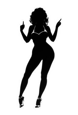 Beyaz arka planda siyah bir dansçı silueti.