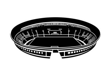 Beyaz arka planda bir futbol stadyumunun siyah silüeti.