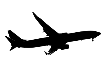 Beyaz üzerinde bir yolcu uçağının silüeti..