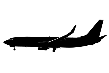 Beyaz üzerinde bir yolcu uçağının silüeti..