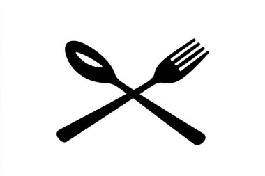 Siyah bir çatal ve kaşığın silüeti beyaz arka planda kesişiyor.