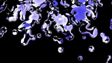 Siyah arka planda mavi sıvı metal damlaları.