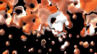 Çikolata renginde sıvı damlaları düşer ve siyah arka planda birleşir.