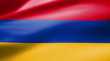 Ermenistan bayrağı rüzgarda dalgalar halinde hareket ediyor pürüzsüz ipek gibi yüzeye yansıyan ışıkla.