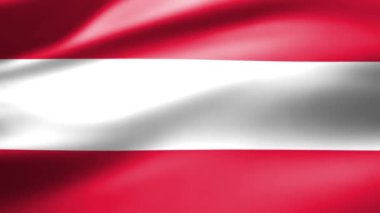 Avusturya bayrağı rüzgarda dalgalar halinde hareket ediyor pürüzsüz ipek yüzeyde yansıyan ışıkla.