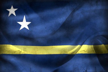 Antika görünüm Curacao bayrağı - gerçekçi kumaş bayrağı
