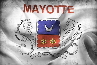 Bir Mayotte bayrağının 3 boyutlu görüntüsü - gerçekçi sallanan kumaş bayrağı.