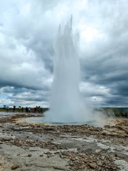 Haukadalur, Iceland 22. June 2024, Strokkur geyser erupting, showing its power and beauty, in the geothermal area of Haukadalur, Iceland, a popular tourist attraction