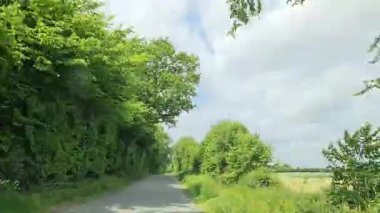 Bereketli bitki örtüsü ve çalılıklar huzurlu bir köy yolu çiziyor, huzurlu ve resimsel bir manzara yaratıyor.