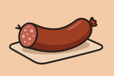 Yemek, yemek ve Alman mutfağı kavramlarını temsil eden kesme tahtasının üzerinde yatan sosisin minimalist vektör çizimi