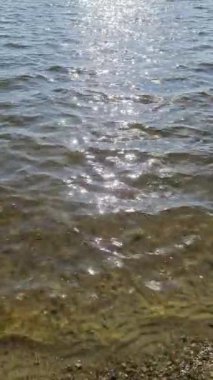 Güneş ışığı, berrak bir gölün küçük dalgalarında parıldıyor ve büyüleyici bir doğal manzara yaratıyor.