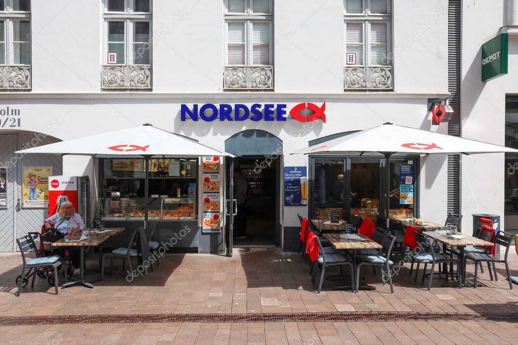 Flensburg, Germany - 13. June 2025: Nordsee restaurant is serving customers in Flensburg, Germany