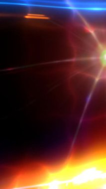 Dönen ışık demetleri parlak mavi ve turuncu parlamalar oluşturarak, karanlık arka plana karşı parlayan, parıldayan optik efektlerle dinamik görsel ekran oluşturur.