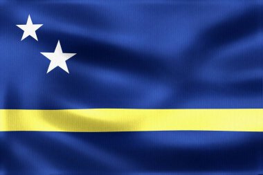 Curacao 'nun dalgalanan bayrağı, parlak mavi bir zemin üzerinde iki beyaz yıldız sergiliyor, kalın, yatay sarı bir şeritle vurgulanıyor.