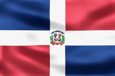 Dominik Cumhuriyeti 'nin gerçekçi bayrağı rüzgarda zarif bir şekilde dalgalanıyor, ulus için ulusal gurur ve kültürel kimliği temsil ediyor.