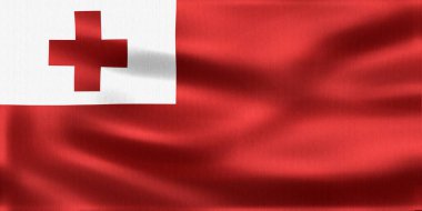 Tonga bayrağı rüzgarda zarif bir şekilde sallanıyor, canlı kırmızı ve beyaz renkler sergiliyor, ulusal gurur ve kültürel kimliği simgeliyor.