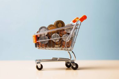 A shopping cart full of coins