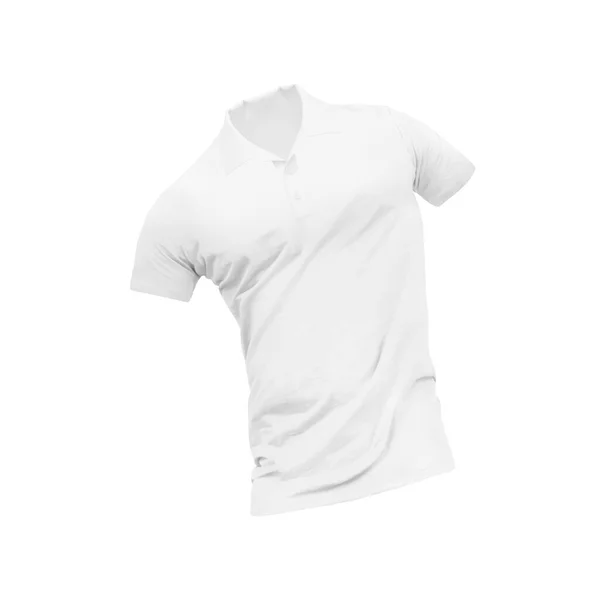 白色空白Polo T恤模板 自然形状在看不见的人体模型上 为您设计打印模型 在白色背景上隔离 — 图库照片