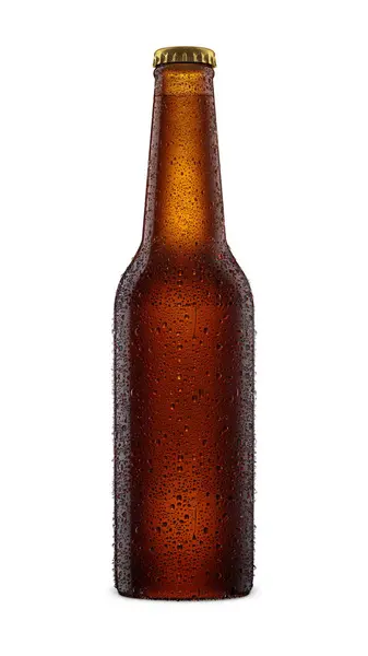 Botella Cerveza Mockup Con Gotas Agua Aislado Sobre Fondo Blanco —  Fotos de Stock