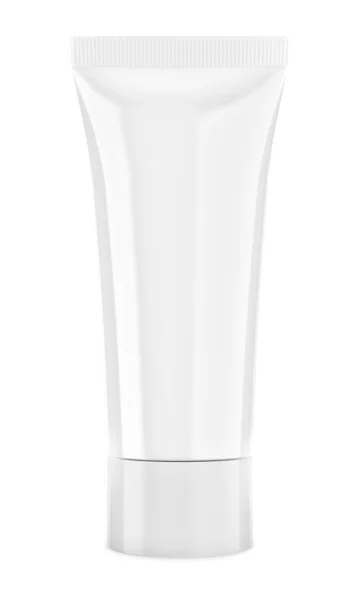 Modello Tubo Plastica Bianco Cosmetici Isolato Con Sfondo Bianco — Foto Stock