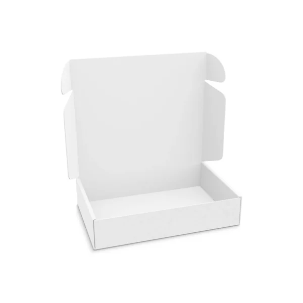 Bílé Otevřené Box Mokup Prázdné Obaly Krabice Balíček Produktů Izolované — Stock fotografie