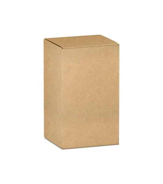 白い背景で隔離された高いクラフトのボール紙箱のモックアップ 縦の背部 — ストック写真
