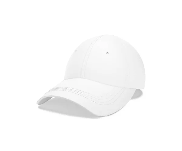 Boş Cap Beyaz Model Yarım Taraflı Görünüm Beyaz Arkaplanda Izole — Stok fotoğraf
