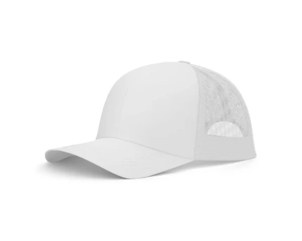Boş Cap Beyaz Model Yarım Taraflı Görünüm Beyaz Arkaplanda Izole — Stok fotoğraf