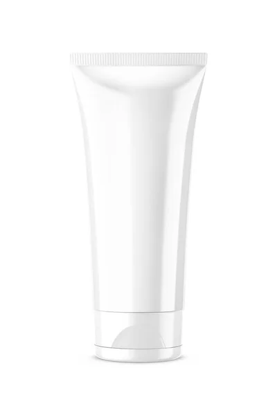 Modello Tubo Plastica Bianco Cosmetici Isolato Con Sfondo Bianco — Foto Stock