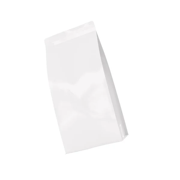 Glossy Blank Coffee Bag White Mockup Isoliert Weißen Hintergrund — Stockfoto
