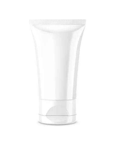 Glossy Blank Plastikowa Tuba Makieta Kosmetyków Izolowanych Białym Tłem — Zdjęcie stockowe