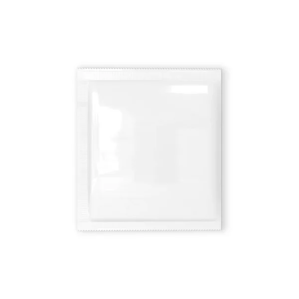 Glossy Blank Sachet White Template Isolated White Background — Stock Photo, Image